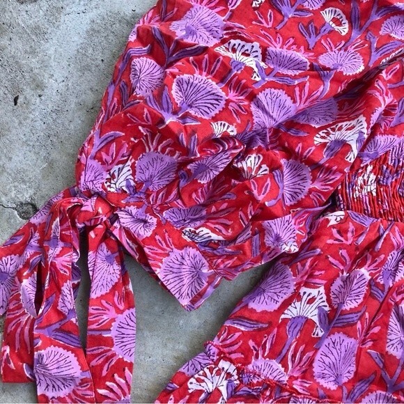 Mulberry & King Smocked Mini Dress Tiered Babydoll Poppy Lilac Floral Print XS/S - Picture 3 of 6